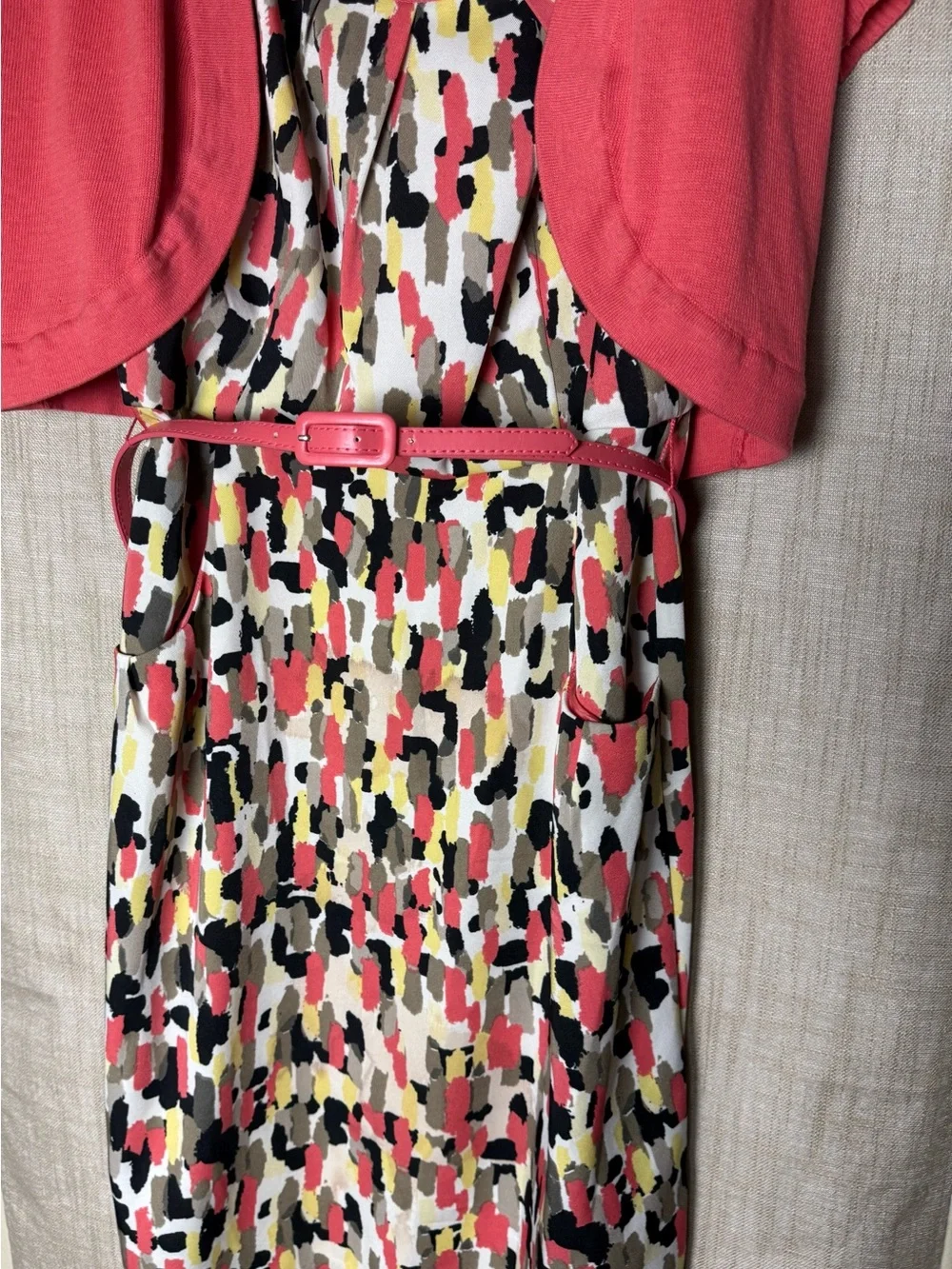 R&K Dress Matching Belt & Bolero Cardigan Size 12 Tangerine Multicolor Dress 😍